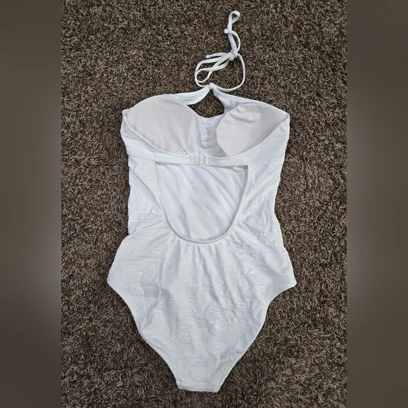Aerie NWT Jacquard Halter One Piece Full Coverage Swimsuit White Size L Long - Picture 5 of 6